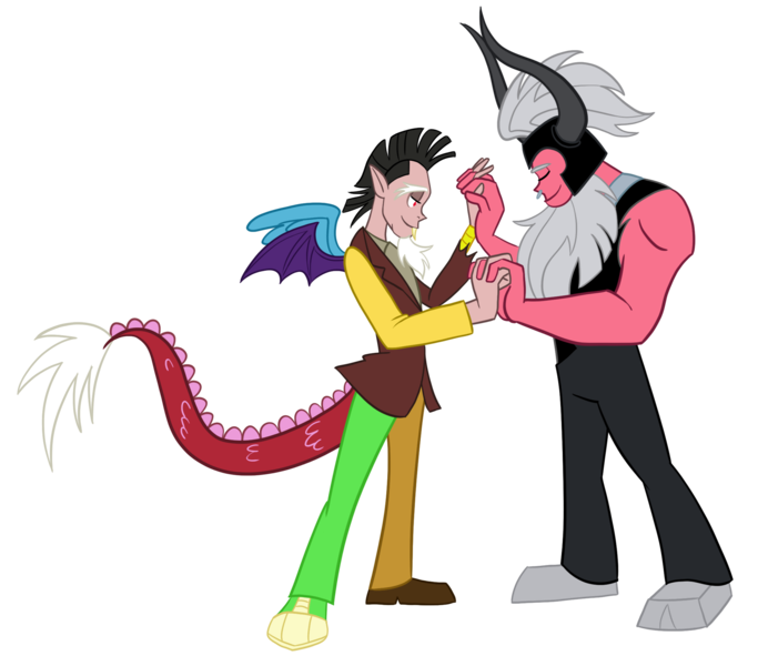 Size: 2169x1906 | Tagged: artist:trinityinyang, derpibooru import, discord, gay, holding hands, horned humanization, human, humanized, lord tirek, male, misleading thumbnail, safe, shipping, simple background, tailed humanization, tirekcord, transparent background, winged humanization, wings