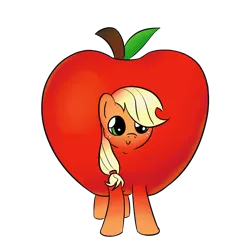 Size: 1280x1280 | Tagged: safe, artist:phat_guy, derpibooru import, applejack, earth pony, food pony, original species, pony, apple, apple pony, applehorse, applejack becoming an apple, female, final form, food, mare, missing accessory, missing hat, simple background, smiling, solo, tasty fruit, this is my final form, transformation, transparent background