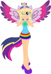 Size: 400x576 | Tagged: safe, artist:selenaede, artist:user15432, derpibooru import, twilight sparkle, twilight sparkle (alicorn), alicorn, equestria girls, barely eqg related, base used, clothes, colored wings, colorful, colors, crossover, crown, dress, ear piercing, earring, equestria girls style, equestria girls-ified, high heels, jewelry, multicolored wings, nintendo, pegasus wings, piercing, ponied up, pony ears, rainbow, rainbow hair, rainbow power, rainbow power-ified, rainbow tail, rainbow wings, regalia, rosalina, shoes, super mario bros., super mario galaxy, super smash bros., winged humanization, wings