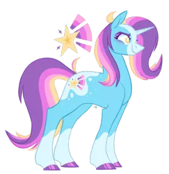 Size: 900x926 | Tagged: safe, artist:wolfyfree, derpibooru import, oc, oc:starburst, unofficial characters only, pony, unicorn, coat markings, colored hooves, female, magical threesome spawn, mare, multiple parents, offspring, parent:starlight glimmer, parent:sunburst, parent:trixie, parents:startrix, parents:startrixburst, simple background, smiling, socks (coat marking), solo, story included, three parents, transparent background