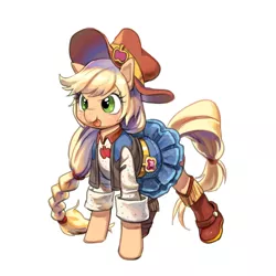 Size: 600x600 | Tagged: safe, artist:quizia, derpibooru import, applejack, ponified, earth pony, pony, dance magic, spoiler:eqg specials, :p, belt, boots, clothes, cowboy boots, cowboy hat, cute, denim skirt, equestria girls ponified, female, hat, jackabetes, mare, shirt, shoes, silly, simple background, skirt, tongue out, vest, white background