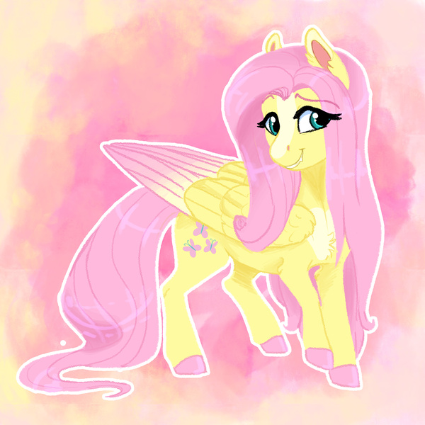 Size: 4800x4800 | Tagged: safe, artist:earthsong9405, deleted from derpibooru, derpibooru import, fluttershy, pegasus, pony, absurd resolution, colored hooves, colored wings, colored wingtips, pink background, simple background, smiling, solo