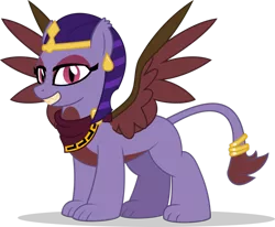 Size: 1024x843 | Tagged: artist:mlp-trailgrazer, bandage, clothes, derpibooru import, female, looking at you, oc, oc:ulaghai, safe, simple background, solo, sphinx, sphinx oc, spread wings, tail ring, transparent background, unofficial characters only, vector, wings