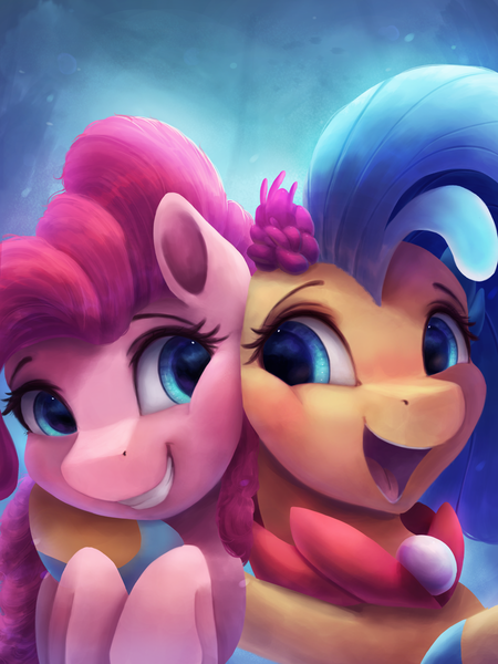 Size: 2250x3000 | Tagged: artist:vanillaghosties, cute, debatably not shipping, derpibooru import, diapinkes, female, my little pony: the movie, open mouth, pinkie pie, princess skystar, safe, seapony (g4), skyabetes