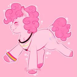 Size: 1077x1076 | Tagged: safe, artist:soft-arthropod, derpibooru import, pinkie pie, earth pony, pony, bandana, chest fluff, colored hooves, ear fluff, eyes closed, female, freckles, lgbt headcanon, mare, smiling