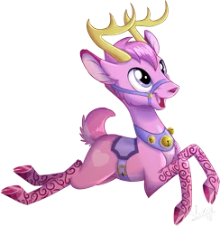 Size: 1707x1749 | Tagged: artist:sirzi, bridle, deer, deer oc, derpibooru import, oc, oc:bucky, original species, saddle, safe, simple background, solo, tack, transparent background, unofficial characters only, vitrung