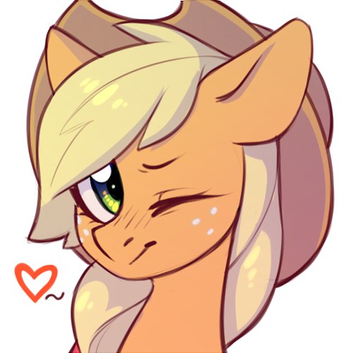 Size: 500x500 | Tagged: safe, artist:fensu-san, derpibooru import, applejack, earth pony, pony, bust, cowboy hat, female, hat, heart, looking at you, mare, one eye closed, portrait, simple background, smiling, solo, white background, wink