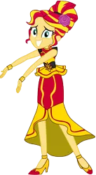 Size: 5600x10199 | Tagged: safe, artist:sunshi, derpibooru import, sunset shimmer, dance magic, equestria girls, spoiler:eqg specials, absurd resolution, alternate hairstyle, clothes, dress, grin, high heels, nervous, nervous grin, shoes, simple background, smiling, solo, transparent background, vector