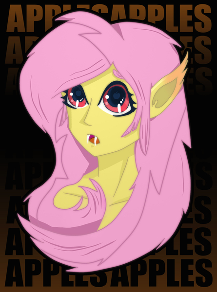 Size: 1577x2125 | Tagged: safe, artist:fax0nat, derpibooru import, fluttershy, bat pony, equestria girls, bust, fangs, flutterbat, race swap, solo