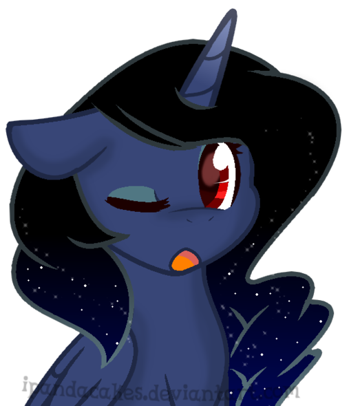 Size: 507x590 | Tagged: safe, artist:ipandacakes, derpibooru import, oc, oc:nightfly, unofficial characters only, alicorn, pony, alicorn oc, ethereal mane, female, mare, offspring, one eye closed, parent:king sombra, parent:princess luna, parents:lumbra, red eyes, simple background, solo, starry mane, transparent background, wink