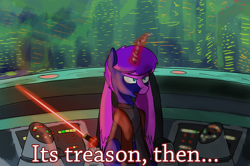 Size: 1000x662 | Tagged: alicorn, alicorn oc, artist:slamjam, crossover, derpibooru import, emperor palpatine, lightsaber, meme, oc, oc:blue cake, revenge of the sith, safe, star wars, treason, weapon