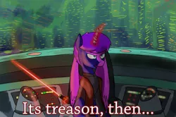 Size: 1000x662 | Tagged: alicorn, alicorn oc, artist:slamjam, crossover, derpibooru import, emperor palpatine, lightsaber, meme, oc, oc:blue cake, revenge of the sith, safe, star wars, treason, weapon