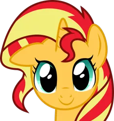 Size: 1812x1937 | Tagged: safe, artist:burdo49, derpibooru import, sunset shimmer, pony, unicorn, .svg available, bust, cute, female, floppy ears, looking at you, mare, portrait, shimmerbetes, simple background, smiling, solo, svg, transparent background, vector, weapons-grade cute