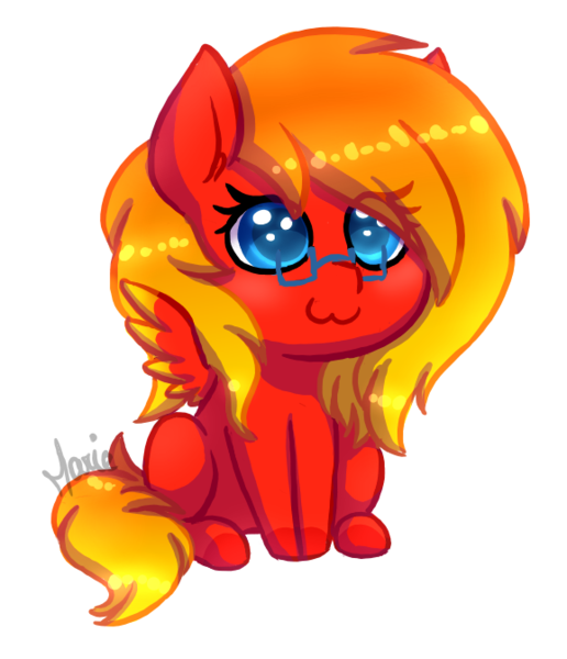 Size: 578x672 | Tagged: safe, artist:ghostlymarie, derpibooru import, oc, oc:sunrise tune, unofficial characters only, pony, :3, chibi, cute, glasses, simple background, sitting, solo, transparent background, white outline