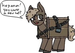 Size: 588x414 | Tagged: safe, artist:nootaz, derpibooru import, oc, oc:crately, ponified, unofficial characters only, object pony, original species, pony, chains, crate, loot box, padlock, simple background, speech, team fortress 2, transparent background