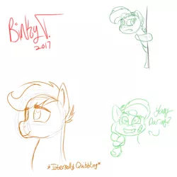 Size: 2750x2750 | Tagged: safe, artist:binkyt11, derpibooru import, daring do, quibble pants, earth pony, pegasus, pony, 2017, female, filly, male, simple background, sketch, sketch dump, solo, stallion, thousand yard stare, white background, wip