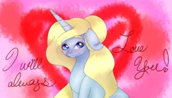 Size: 1024x585 | Tagged: safe, artist:sachanart, derpibooru import, oc, oc:amethyst, unofficial characters only, pony, unicorn, blushing, bust, female, floppy ears, heart, mare, portrait, solo