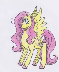 Size: 991x1220 | Tagged: safe, artist:draw1709, derpibooru import, fluttershy, pegasus, pony, colored hooves, heart, simple background, solo, traditional art, white background