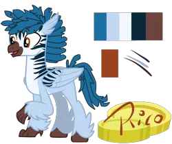 Size: 1936x1624 | Tagged: artist:latiapainting, bits, classical hippogriff, derpibooru import, hippogriff, look a couple, male, oc, oc:rico, parakeet, reference, reference sheet, safe, simple background, solo, transparent background, unofficial characters only