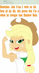 Size: 940x1728 | Tagged: safe, artist:haleyc4629, derpibooru import, applejack, equestria girls, applejacked, deviantart, eqg: ask applejack, muscles, rosie the riveter, solo