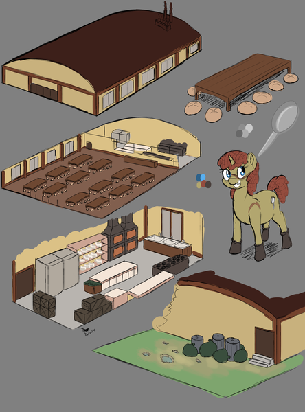 Size: 4839x6534 | Tagged: safe, artist:floofyfoxcomics, derpibooru import, oc, unofficial characters only, pony, unicorn, comic:a dash of peppermint, absurd resolution, concept art, cushion, female, mare, mess hall, solo