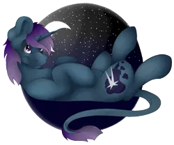 Size: 1259x1045 | Tagged: safe, artist:scarlettnovel, derpibooru import, oc, oc:stardust, unofficial characters only, pony, unicorn, crescent moon, leonine tail, magical lesbian spawn, male, moon, offspring, on back, parent:princess luna, parent:twilight sparkle, parents:twiluna, simple background, solo, stallion, transparent background