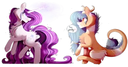 Size: 4200x2200 | Tagged: safe, artist:magicalbrownie, derpibooru import, oc, oc:forest keeper, oc:magical brownie, unofficial characters only, earth pony, pony, unicorn, chest fluff, female, high res, horns, magic, mare, simple background, transparent background