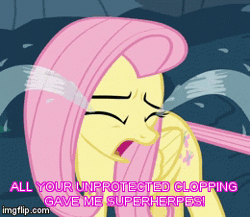 Size: 260x226 | Tagged: suggestive, derpibooru import, edit, edited screencap, screencap, fluttershy, pegasus, pony, animated, caption, clopping, crying, gif, illegible, implied masturbation, meme, ocular gushers, picture for breezies, solo