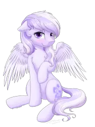 Size: 1024x1365 | Tagged: safe, artist:novaintellus, derpibooru import, oc, oc:starstorm slumber, unofficial characters only, pegasus, pony, blushing, chest fluff, cute, female, floppy ears, leg fluff, looking at you, mare, ocbetes, simple background, sitting, smiling, solo, spread wings, transparent background, wings