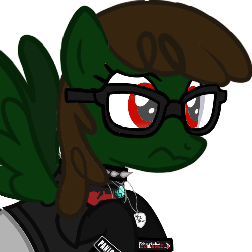 Size: 500x500 | Tagged: safe, artist:lightningbolt, derpibooru import, edit, lightning bolt, white lightning, pegasus, pony, choker, clandestine industries, clothes, confused, crying, emo, exploitable bolt, female, fingerless gloves, flying, frown, glasses, gloves, jewelry, mare, minecraft, my chemical romance, necklace, panic! at the disco, shirt, simple background, solo, spread wings, t-shirt, transparent background, undershirt, vector, wavy mouth, wide eyes, wings, wristband