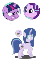 Size: 654x856 | Tagged: safe, artist:moonstoonliquor, derpibooru import, starlight glimmer, twilight sparkle, oc, oc:moonstone galaxy, pony, unicorn, base used, choker, colored pupils, female, lesbian, magical lesbian spawn, mare, offspring, parent:starlight glimmer, parent:twilight sparkle, parents:twistarlight, raised hoof, shipping, simple background, transparent background, twistarlight