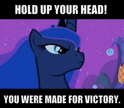 Size: 572x500 | Tagged: safe, derpibooru import, edit, edited screencap, screencap, princess luna, pony, luna eclipsed, image macro, inspiration, meme, nightmare night, serious, solo, victory