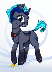 Size: 939x1303 | Tagged: safe, artist:lunebat, derpibooru import, oc, oc:merida, ponified, unofficial characters only, pony, bicycle, boots, bridle, collar, female, horns, looking at you, mare, merida cyclocross, saddle, shoes, solo, stamping, stamping hoof, tack