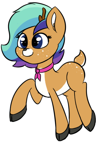 Size: 328x480 | Tagged: safe, artist:seafooddinner, derpibooru import, oc, oc:buttercup, unofficial characters only, deer, pony, antlers, butt freckles, cloven hooves, cute, female, freckles, ribbon, simple background, solo, transparent background