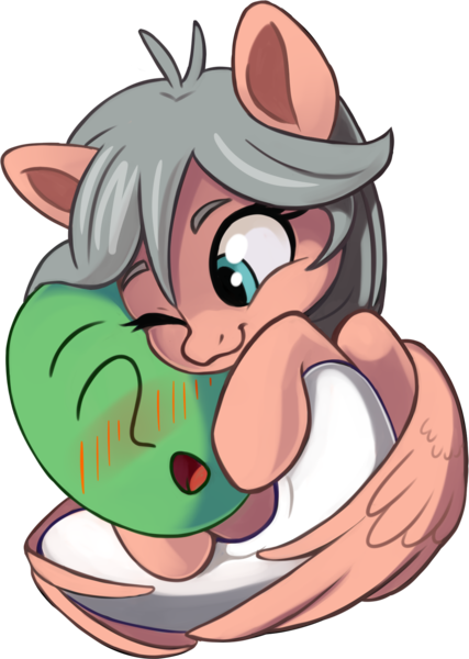 Size: 1312x1842 | Tagged: artist needed, source needed, safe, artist:taneysha, derpibooru import, oc, oc:anon, oc:gearsy septima, unofficial characters only, human, pegasus, pony, blushing, bust, cuddling, duo, female, hug, human on pony snuggling, mare, one eye closed, piggyback ride, simple background, snuggling, sticker, transparent background, winghug, wings, wink