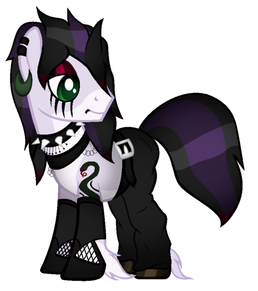 Size: 817x919 | Tagged: safe, artist:thecreativeenigma, derpibooru import, oc, oc:moonshadow maltese, unofficial characters only, earth pony, pony, base used, choker, clothes, eyeshadow, goth, makeup, male, pants, simple background, solo, spiked choker, stallion, transparent background