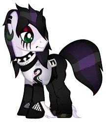 Size: 817x919 | Tagged: safe, artist:thecreativeenigma, derpibooru import, oc, oc:moonshadow maltese, unofficial characters only, earth pony, pony, base used, choker, clothes, eyeshadow, goth, makeup, male, pants, simple background, solo, spiked choker, stallion, transparent background