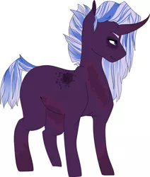 Size: 1959x2306 | Tagged: safe, artist:midnight-drip, derpibooru import, oc, oc:paradox, unofficial characters only, alicorn, pony, curved horn, magical lesbian spawn, male, offspring, parent:princess luna, parent:tempest shadow, parents:tempestluna, simple background, solo, stallion, white background, wing stubs