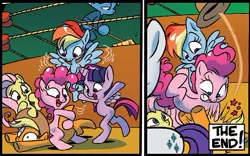 Size: 442x275 | Tagged: safe, artist:jay fosgitt, derpibooru import, idw, applejack, fluttershy, pinkie pie, rainbow dash, pony, spoiler:comic, abuse, bipedal, jackabuse, knock out, knocked out, out of context, pain star, sports, wrestling