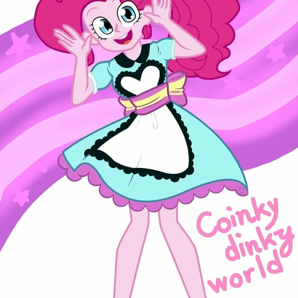 Size: 1080x1080 | Tagged: safe, artist:moiku, derpibooru import, pinkie pie, coinky-dink world, eqg summertime shorts, equestria girls, apron, clothes, cute, diapinkes, looking at you, pixiv, server pinkie pie, solo, waitress