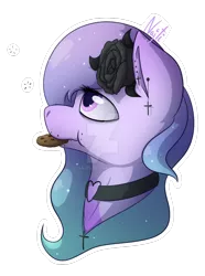 Size: 1024x1374 | Tagged: safe, artist:najti, derpibooru import, oc, unofficial characters only, pony, black rose, cookie, cute, flower, food, head, looking up, rose, side view, simple background, sleepy, solo, transparent background, watermark