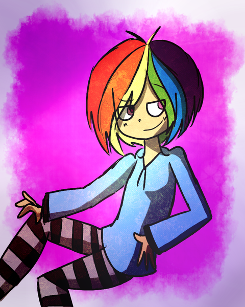 Size: 800x1000 | Tagged: artist:dinosauriomutante, derpibooru import, female, human, humanized, rainbow dash, safe, solo