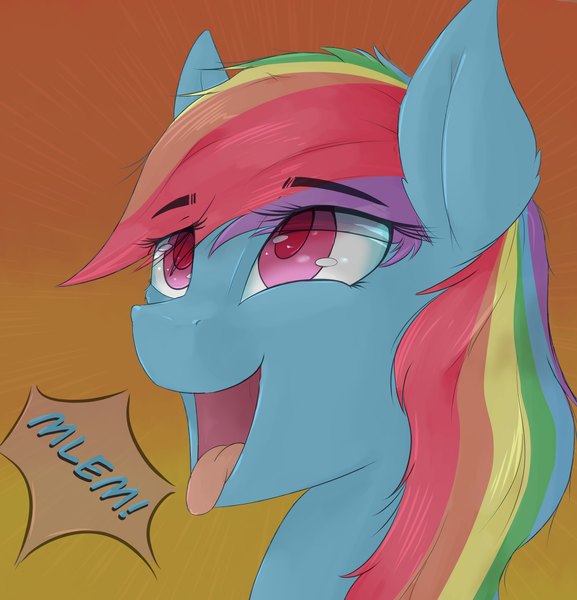 Size: 1960x2039 | Tagged: safe, artist:ruby dusk, derpibooru import, rainbow dash, pegasus, pony, bust, female, gradient background, mare, mlem, portrait, silly, simple background, solo, tongue out