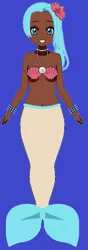 Size: 267x760 | Tagged: alternate hairstyle, artist:roseprincessmitia, belly button, blue background, bra, bracelet, clothes, dark skin, derpibooru import, human, humanized, jewelry, kisekae, mermaid, mermaidized, my little pony: the movie, neckalce, necklace, pearl necklace, princess skystar, safe, shell, simple background, solo, species swap, underwear