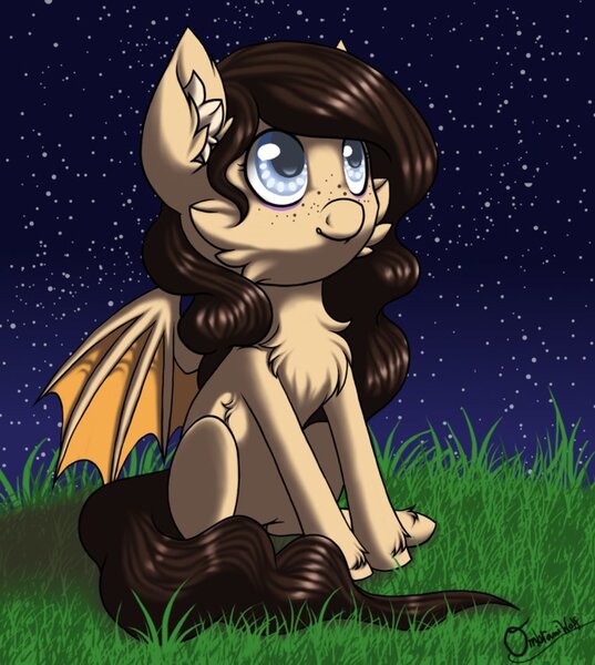 Size: 846x945 | Tagged: safe, artist:ombraniwolf, derpibooru import, oc, oc:autumn quail, unofficial characters only, pony, fluffy, grass, night, outdoors