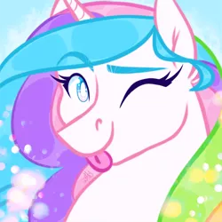 Size: 800x800 | Tagged: safe, artist:wolfyfree, derpibooru import, oc, oc:dream weaver, unofficial characters only, alicorn, pony, bust, female, mare, not celestia, one eye closed, portrait, raspberry, simple background, solo, tongue out, wink