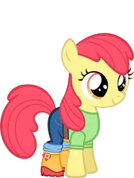 Size: 765x1012 | Tagged: safe, artist:zacatron94, derpibooru import, edit, editor:slayerbvc, vector edit, apple bloom, earth pony, pony, accessory-less edit, boots, clothes, equestria girls outfit, female, filly, missing accessory, pants, shirt, shoes, simple background, solo, transparent background, vector