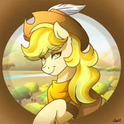 Size: 1600x1600 | Tagged: artist:ciderpunk, bandana, clothes, cowboy hat, derpibooru import, feather, female, hat, oc, oc:applesunrise, safe, solo, unofficial characters only