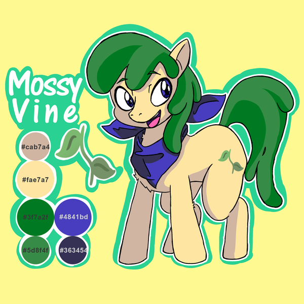 Size: 2000x2000 | Tagged: safe, artist:skeletonburglar, derpibooru import, oc, oc:mossy vine, pony, bandana, happy, male, neckerchief, open mouth, reference sheet, simple background