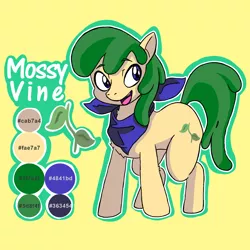 Size: 2000x2000 | Tagged: safe, artist:skeletonburglar, derpibooru import, oc, oc:mossy vine, pony, bandana, happy, male, neckerchief, open mouth, reference sheet, simple background